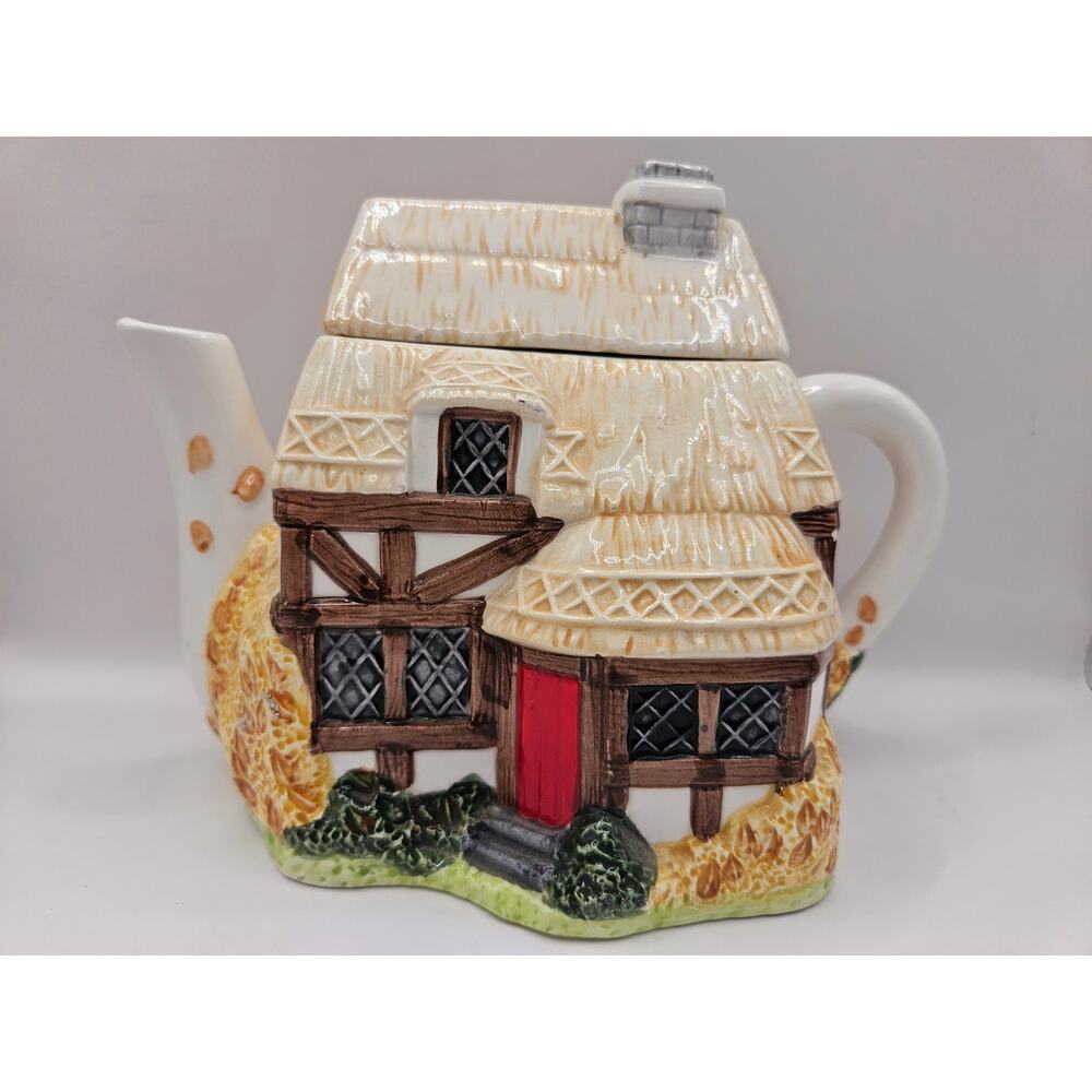 Annie Rowe Thatched Roof Ceramic Autumn Cottage Teapot Philippines 8x6 F15